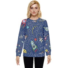 Cat Space Astronaut Rocket Maze Hidden Pocket Sweatshirt