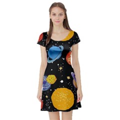 Space Galaxy Art Cute Art Short Sleeve Skater Dress by Perong