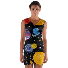 Space Galaxy Art Cute Art Wrap Front Bodycon Dress by Perong