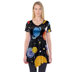 Space Galaxy Art Cute Art Short Sleeve Tunic  by Perong