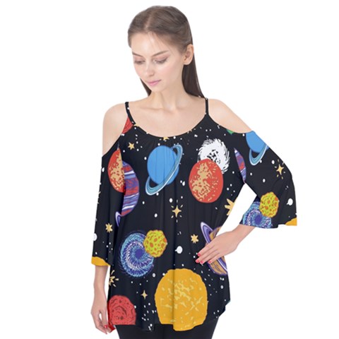 Space Galaxy Art Cute Art Flutter Sleeve T-shirt by Perong