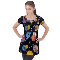 Space Galaxy Art Cute Art Puff Sleeve Tunic Top by Perong