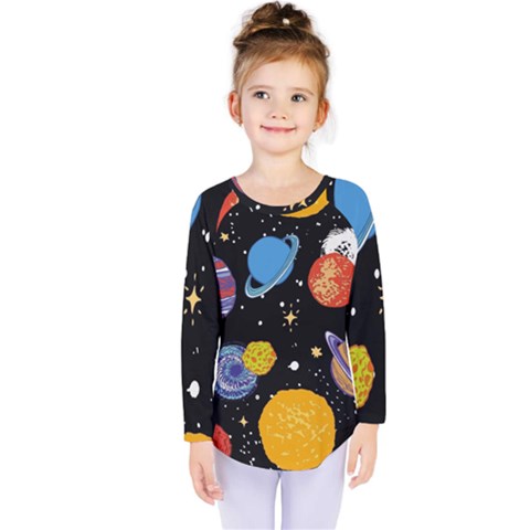 Space Galaxy Art Cute Art Kids  Long Sleeve T-shirt by Perong