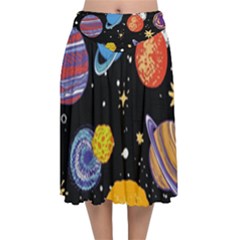 Space Galaxy Art Cute Art Velvet Flared Midi Skirt