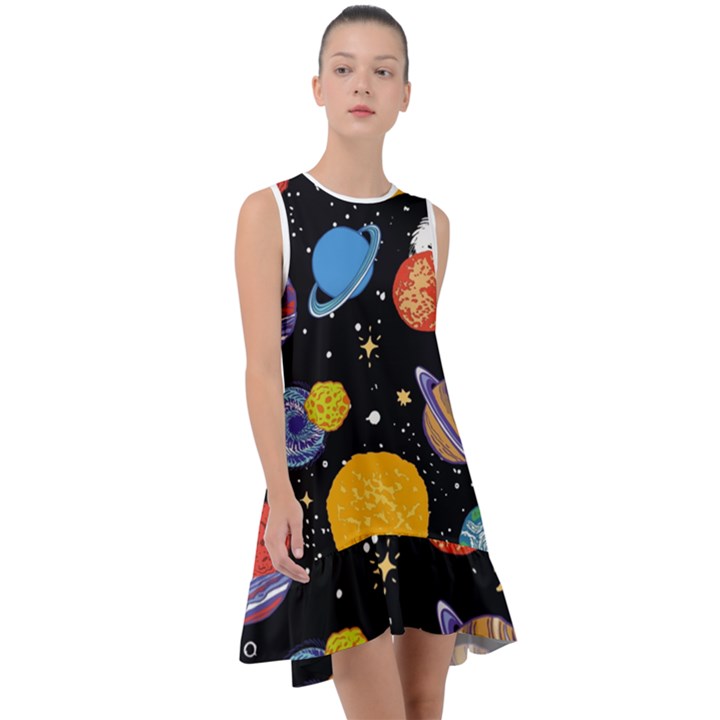 Space Galaxy Art Cute Art Frill Swing Dress