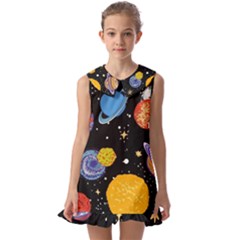 Space Galaxy Art Cute Art Kids  Pilgrim Collar Ruffle Hem Dress by Perong