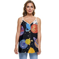 Space Galaxy Art Cute Art Casual Spaghetti Strap Chiffon Top