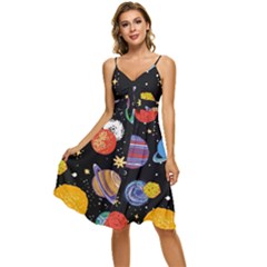 Space Galaxy Art Cute Art Sleeveless Tie Front Chiffon Dress