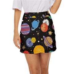 Space Galaxy Art Cute Art Mini Front Wrap Skirt by Perong