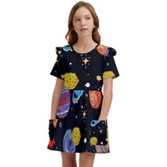 Space Galaxy Art Cute Art Kids  Frilly Sleeves Pocket Dress by Perong