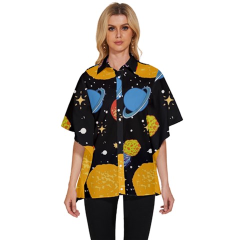 Space Galaxy Art Cute Art Women s Batwing Button Up Shirt by Perong