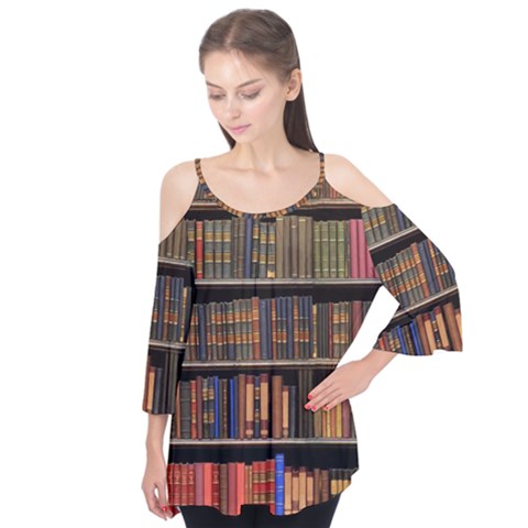 Library Book Flutter Sleeve T-shirt by Perong