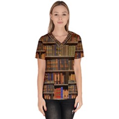 Library Book Women s V-neck Scrub Top by Perong