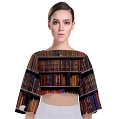 Library Book Tie Back Butterfly Sleeve Chiffon Top by Perong