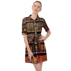 Library Book Belted Shirt Dress by Perong