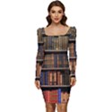 Library Book Women Long Sleeve Ruched Stretch Jersey Dress View1