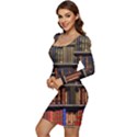 Library Book Women Long Sleeve Ruched Stretch Jersey Dress View3