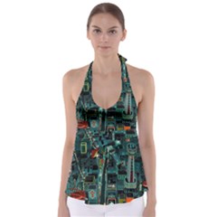 Art Cityscape Japanese Tie Back Tankini Top by Perong