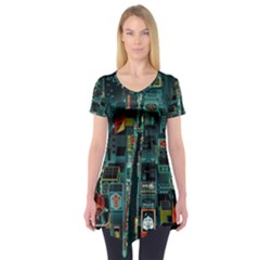 Art Cityscape Japanese Short Sleeve Tunic  by Perong