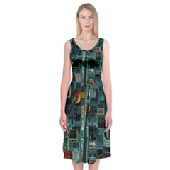 Art Cityscape Japanese Midi Sleeveless Dress by Perong