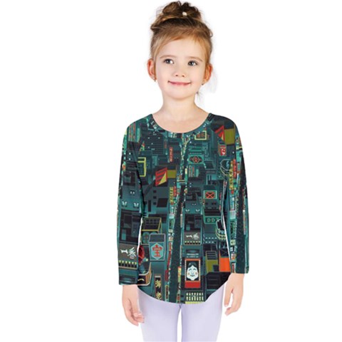 Art Cityscape Japanese Kids  Long Sleeve T-shirt by Perong