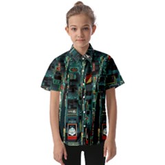 Art Cityscape Japanese Kids  Short Sleeve Shirt by Perong