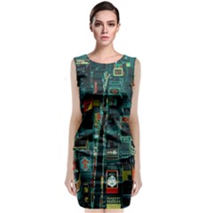 Art Cityscape Japanese Sleeveless Velvet Midi Dress