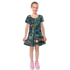 Art Cityscape Japanese Kids  Short Sleeve Velvet Dress