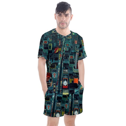 Art Cityscape Japanese Men s Mesh T-shirt And Shorts Set by Perong