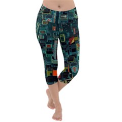 Art Cityscape Japanese Lightweight Velour Capri Yoga Leggings by Perong