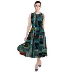 Art Cityscape Japanese Round Neck Boho Dress by Perong