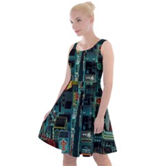 Art Cityscape Japanese Knee Length Skater Dress by Perong