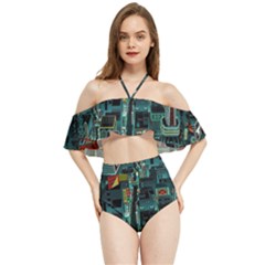 Art Cityscape Japanese Halter Flowy Bikini Set  by Perong