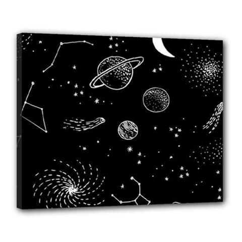 Black Space Drawing Art Planet Drawing Stars Black Space Galaxy Outer Space Canvas 20  X 16  (stretched) by Perong