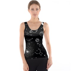 Black Space Drawing Art Planet Drawing Stars Black Space Galaxy Outer Space Women s Basic Tank Top by Perong