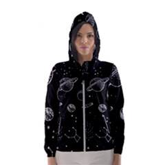 Black Space Drawing Art Planet Drawing Stars Black Space Galaxy Outer Space Women s Hooded Windbreaker