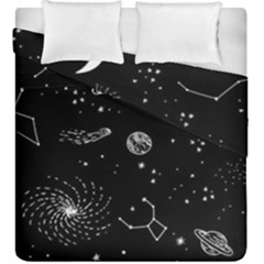 Black Space Drawing Art Planet Drawing Stars Black Space Galaxy Outer Space Duvet Cover Double Side (king Size) by Perong