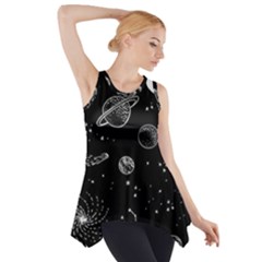 Black Space Drawing Art Planet Drawing Stars Black Space Galaxy Outer Space Side Drop Tank Tunic by Perong