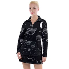 Black Space Drawing Art Planet Drawing Stars Black Space Galaxy Outer Space Women s Long Sleeve Casual Dress by Perong