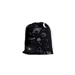 Black Space Drawing Art Planet Drawing Stars Black Space Galaxy Outer Space Drawstring Pouch (xs) by Perong