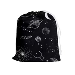 Black Space Drawing Art Planet Drawing Stars Black Space Galaxy Outer Space Drawstring Pouch (xl) by Perong