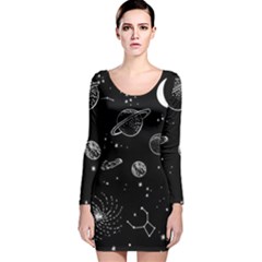 Black Space Drawing Art Planet Drawing Stars Black Space Galaxy Outer Space Long Sleeve Velvet Bodycon Dress