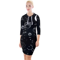 Black Space Drawing Art Planet Drawing Stars Black Space Galaxy Outer Space Quarter Sleeve Hood Bodycon Dress by Perong