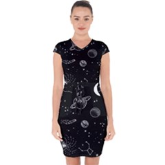 Black Space Drawing Art Planet Drawing Stars Black Space Galaxy Outer Space Capsleeve Drawstring Dress  by Perong