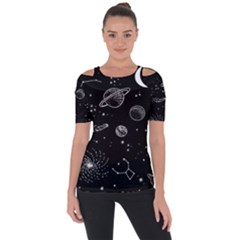 Black Space Drawing Art Planet Drawing Stars Black Space Galaxy Outer Space Shoulder Cut Out Short Sleeve Top by Perong