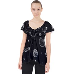 Black Space Drawing Art Planet Drawing Stars Black Space Galaxy Outer Space Lace Front Dolly Top by Perong