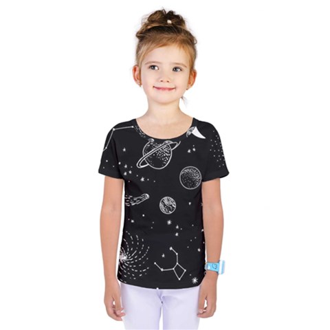 Black Space Drawing Art Planet Drawing Stars Black Space Galaxy Outer Space Kids  One Piece T-shirt by Perong