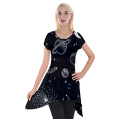 Black Space Drawing Art Planet Drawing Stars Black Space Galaxy Outer Space Short Sleeve Side Drop Tunic by Perong