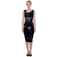 Black Space Drawing Art Planet Drawing Stars Black Space Galaxy Outer Space Sleeveless Pencil Dress by Perong