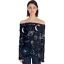 Black Space Drawing Art Planet Drawing Stars Black Space Galaxy Outer Space Off Shoulder Long Sleeve Top View1